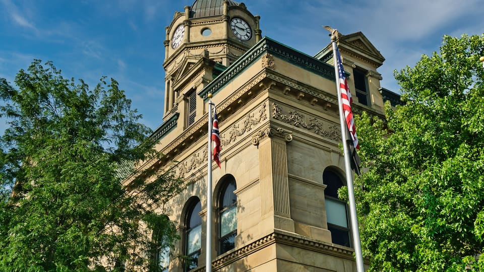 Auglaize County Courthouse in downtown Wapakoneta, Ohio. USA 2024