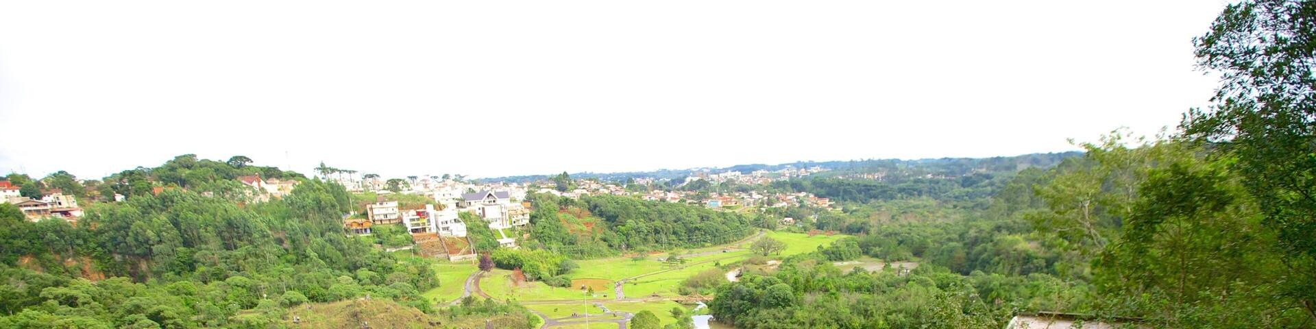 A river surrounded by lush greenery and a small wooden structure.