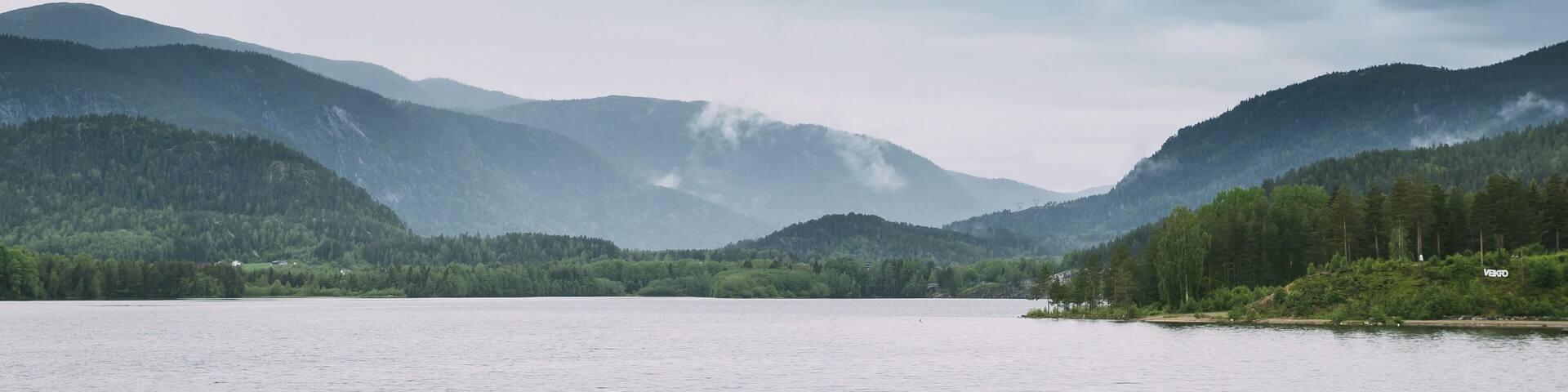 Norway. Beautiful Lake Kroderen In Summer Cloudy Day. Norwegian Nature. Kroderfjorden In Municipality Of Krodsherad In Buskerud, Norway.