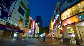 Beijing Road Pedestrian Street featuring nightlife, shopping and modern architecture