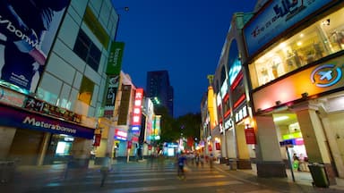 Beijing Road Pedestrian Street showing signage, night scenes and modern architecture