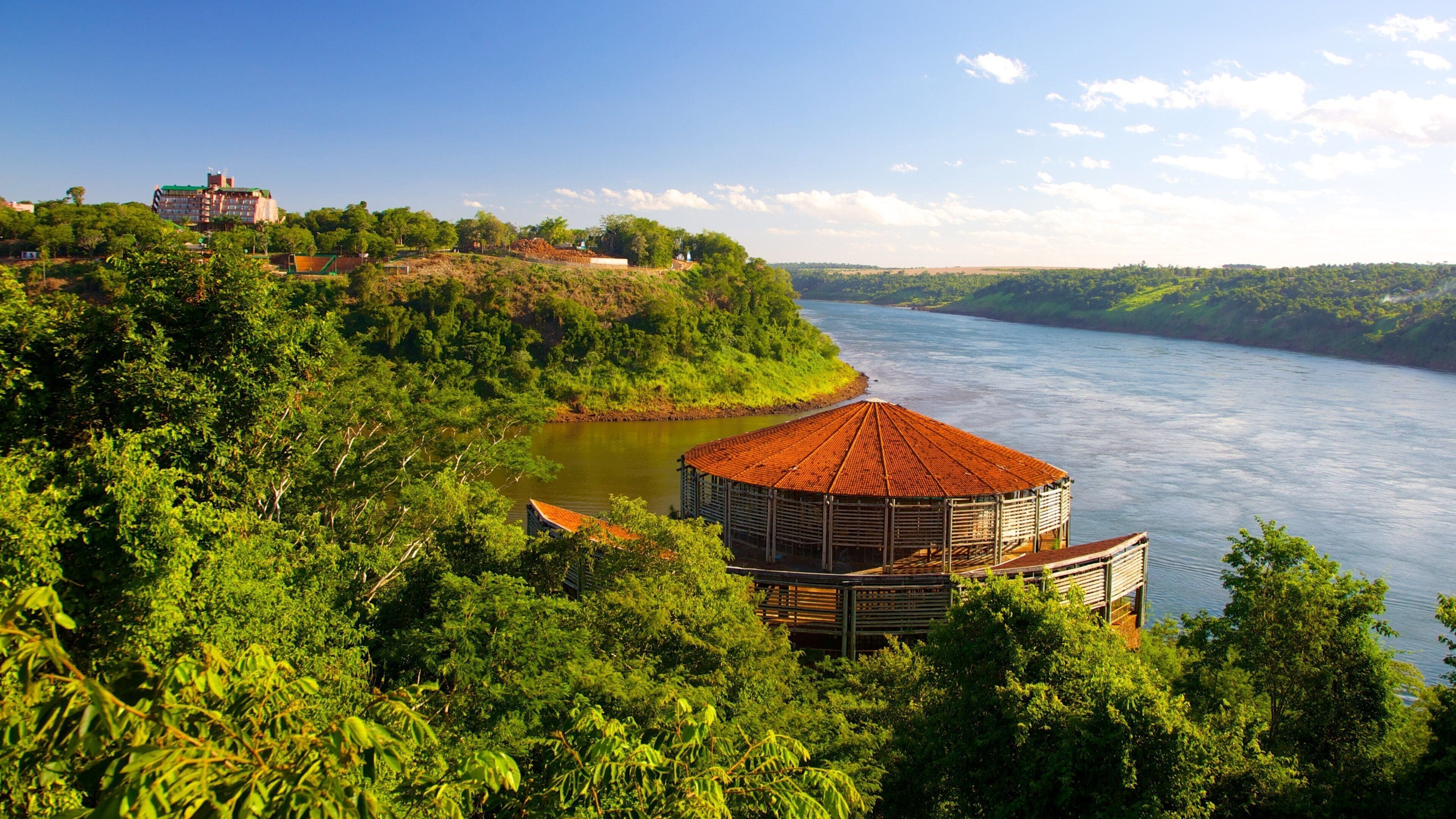 Three Borders Mark showing a river or creek and forests