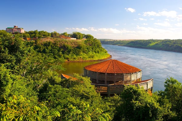 Three Borders Mark showing a river or creek and forests