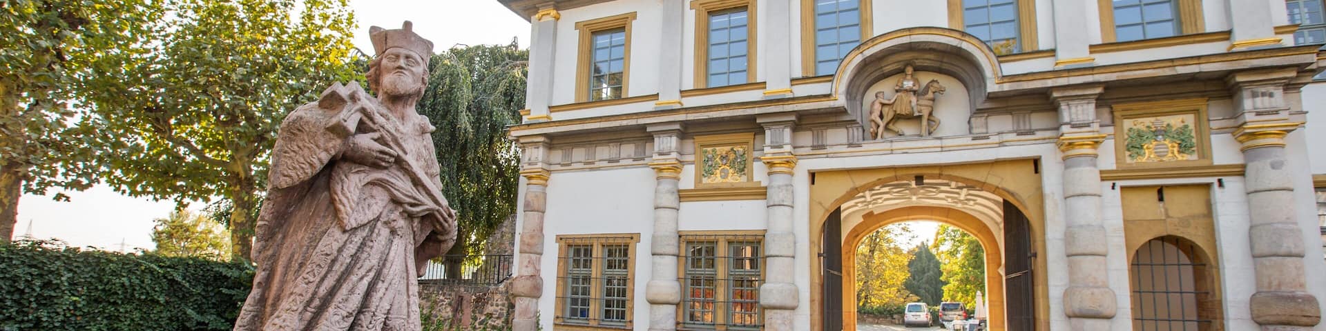 Hoechst Castle showing a statue or sculpture and heritage elements