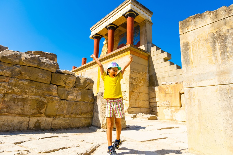 Top view of ruins of Knossos Palace in Crete, Heraklion, Greece
