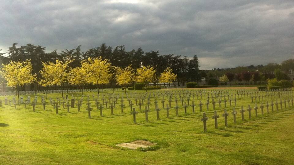 Vue du carré E à la nécropole nationale de la Doua, à Villeurbanne.