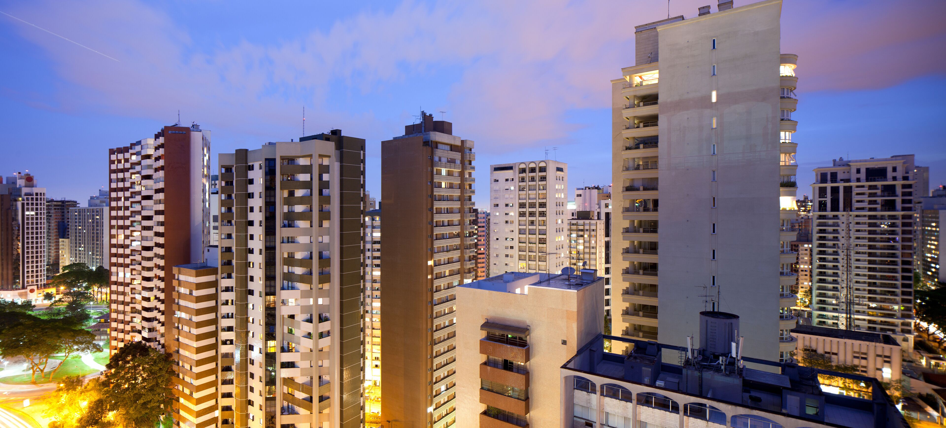 Panoramic view of Batel neighborhood and Praca do Japao (Japan Square),  Curitiba, Parana State, Brazil