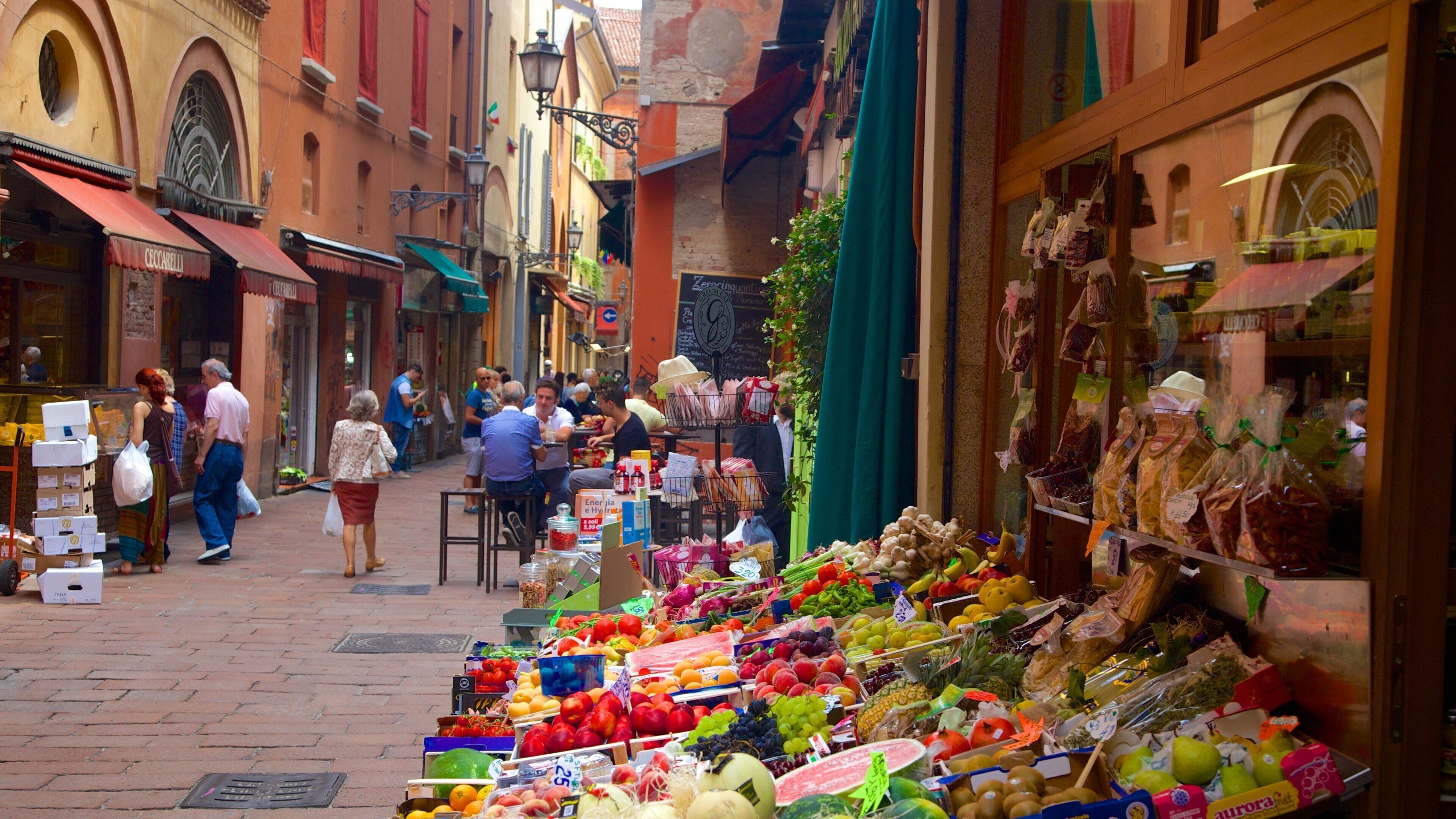 Bolonia mostrando comida y mercados