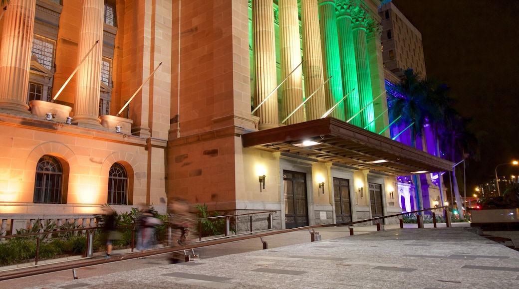 Brisbane City Hall which includes heritage elements, night scenes and heritage architecture