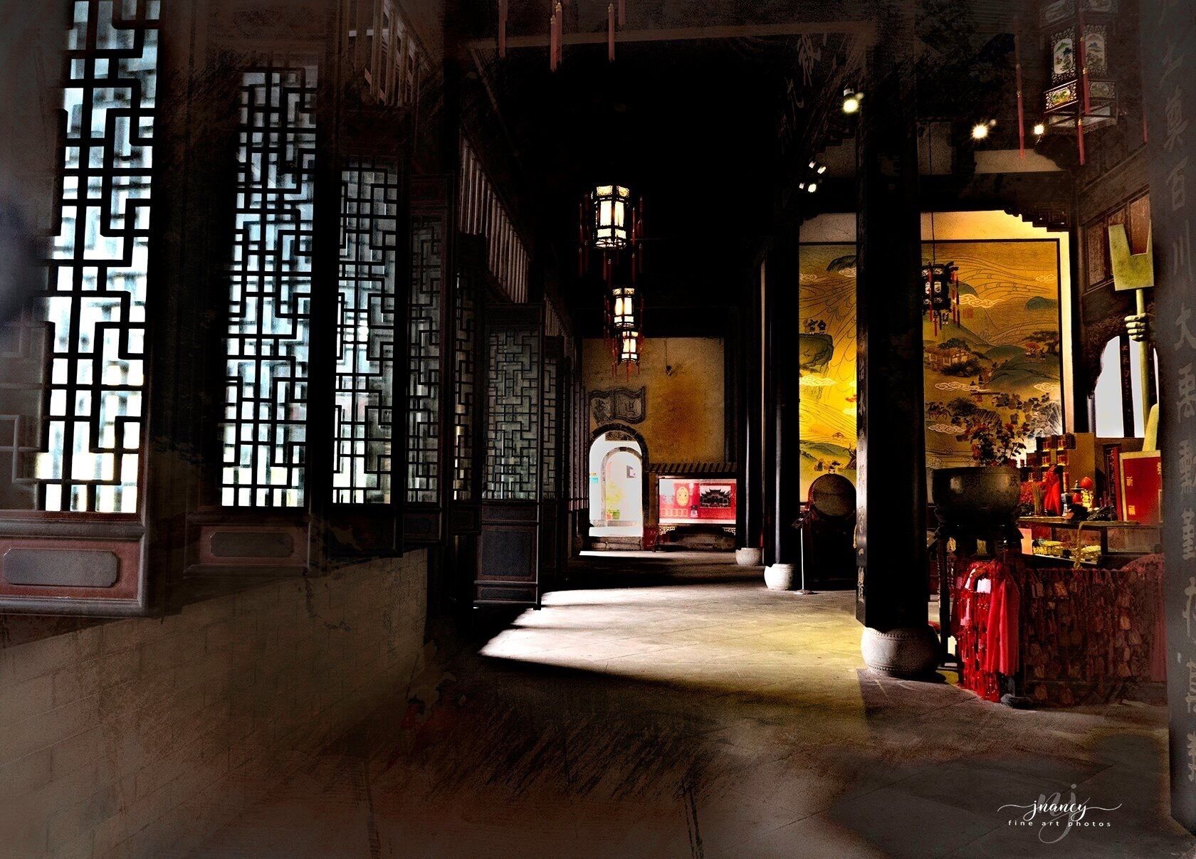 The tones of China are dark woods, deep ambers and bright reds.