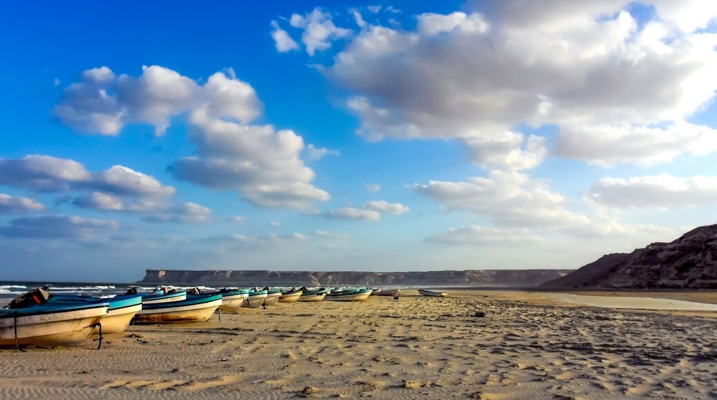 Fishing boats on the Ras Markez beach in the Oman