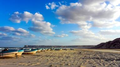 Fishing boats on the Ras Markez beach in the Oman