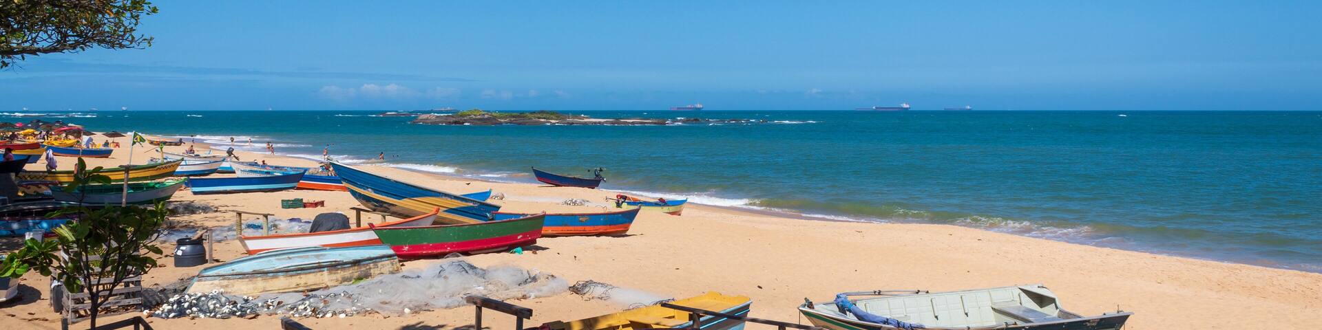 fishermen boat on the beach of Itapoa Itaparica, Vila Velha, Vitoria, Espirito Santo, Brazil