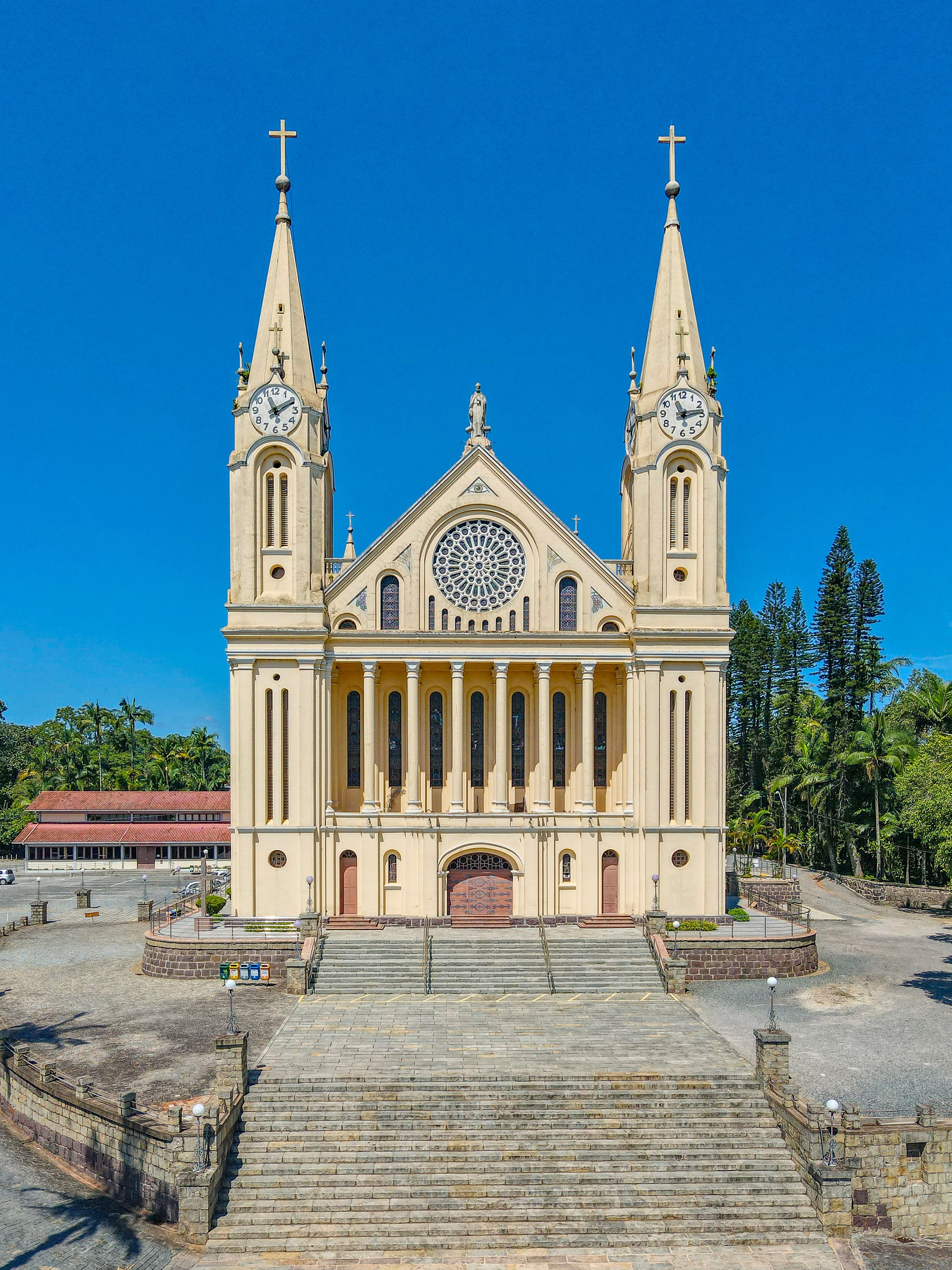 Aerial image of the Igreja Matriz São Pedro Apostolo in the city of Gaspar in Santa Catarina