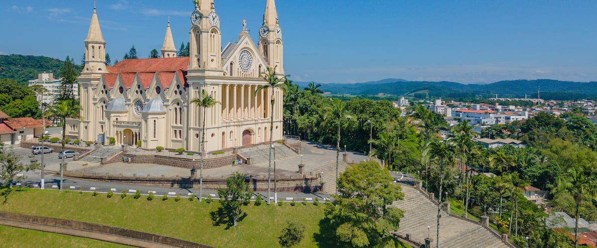 Aerial image of the Igreja Matriz São Pedro Apostolo in the city of Gaspar in Santa Catarina