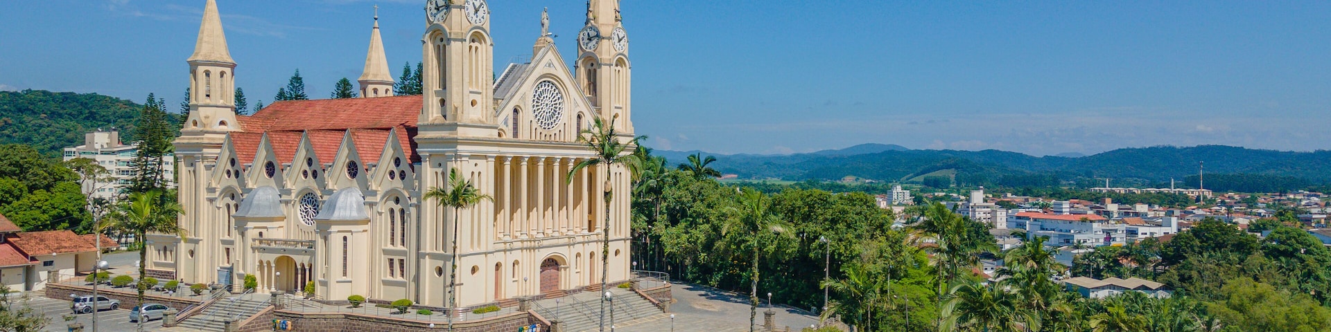 Aerial image of the Igreja Matriz São Pedro Apostolo in the city of Gaspar in Santa Catarina