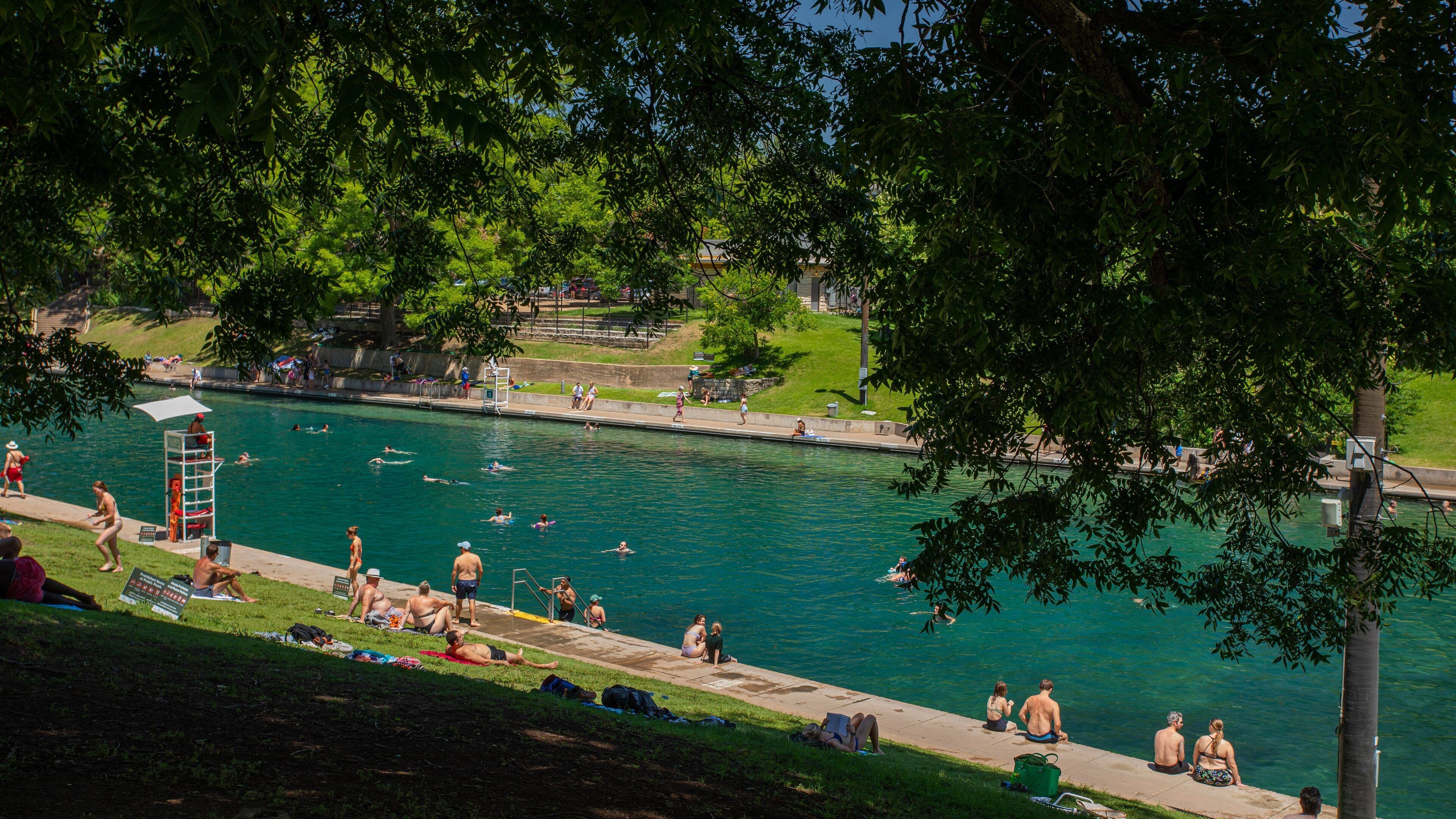 Barton Springs Pool featuring a river or creek and swimming