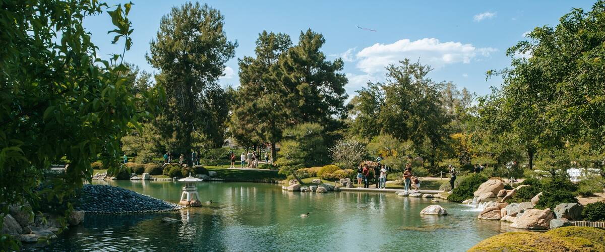 Japanese Friendship Garden of Phoenix featuring a pond