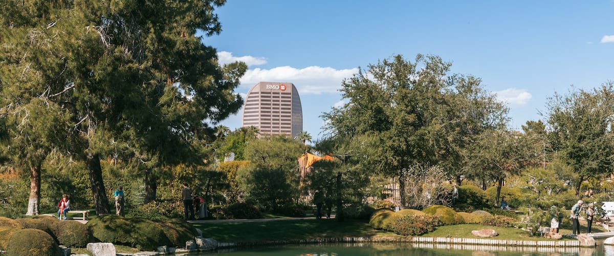 Japanese Friendship Garden of Phoenix which includes a pond