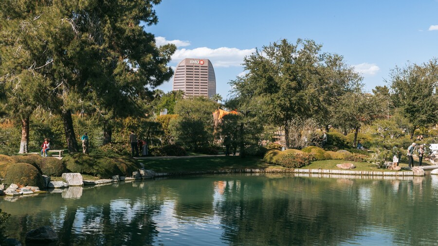Japanese Friendship Garden of Phoenix which includes a pond