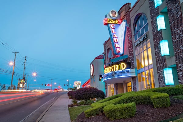 Dick Clark\'s American Bandstand Theater featuring night scenes and signage
