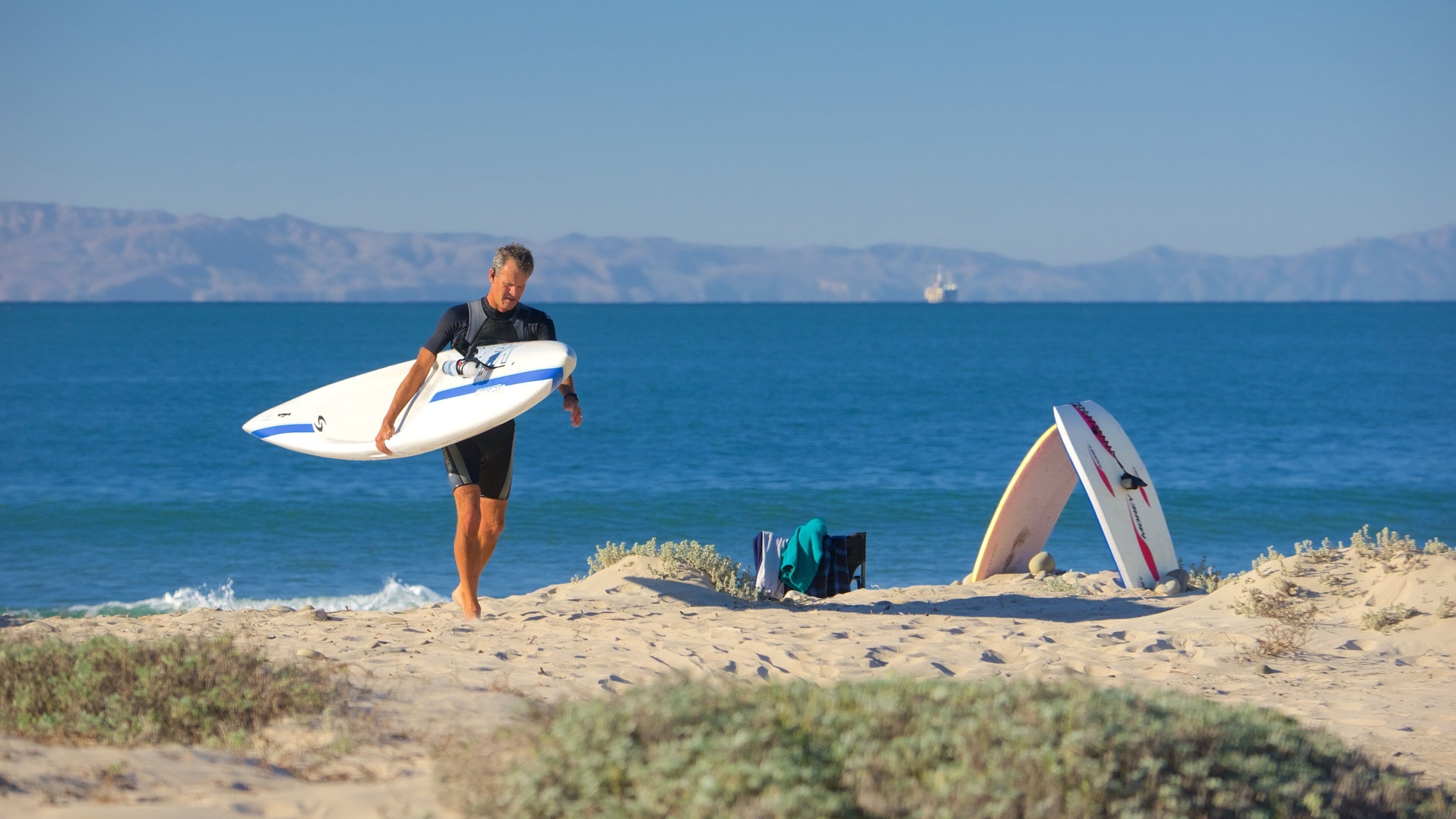 Ventura featuring general coastal views and surfing as well as an individual male