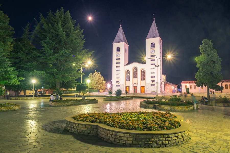 Night view on the church in Medjugorje, Bosnia and Herzegovina