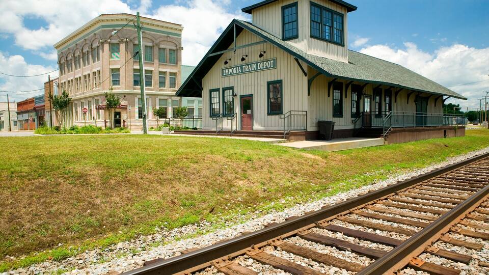 Emporia Virginia Train depot and railroad tracks in rural southeastern Virginia