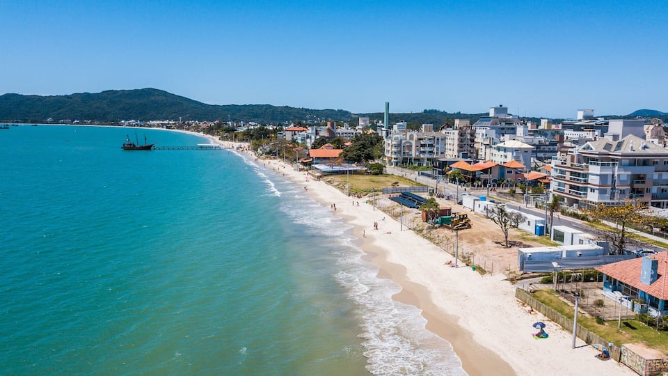 Aerial view of Canasvieiras beach (praia Canasvieiras), in Florianópolis, state of Santa catarina, Brazil