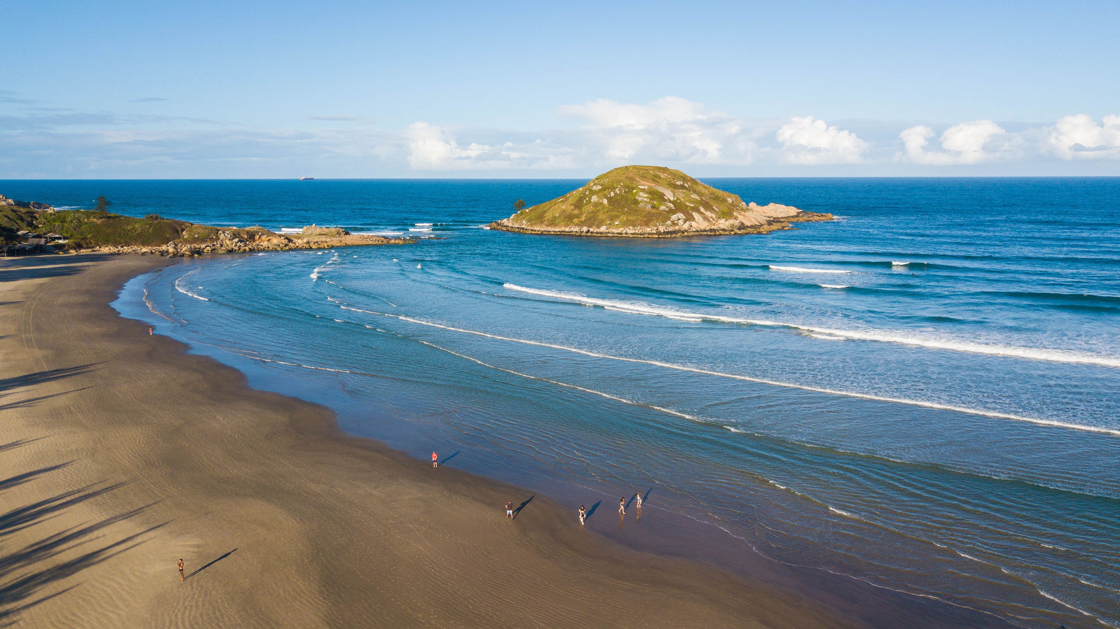 Aerial view of vila beach (Praia da Vila). Beatiful beach in Imbituba city, Santa Catarina, Brazil