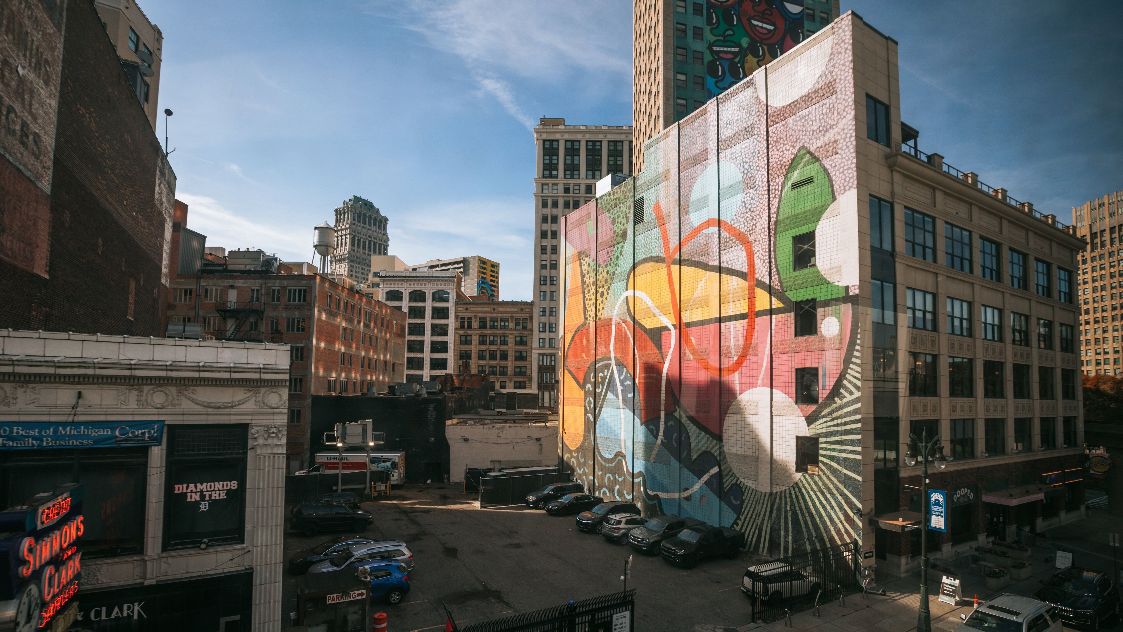 Greektown Historic District which includes a city and outdoor art