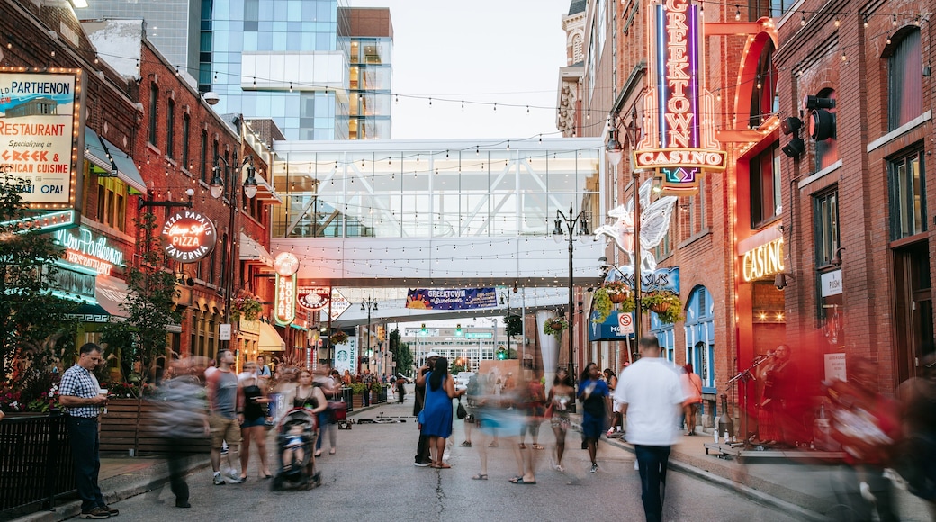 Greektown Historic District featuring a city and street scenes