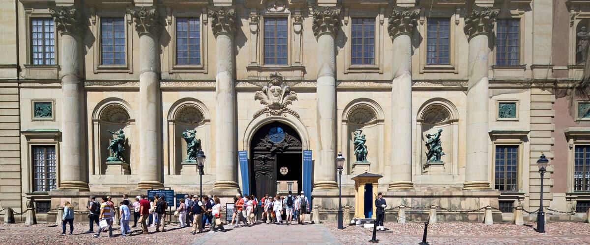 Nobel Museum showing street scenes and heritage architecture as well as a small group of people