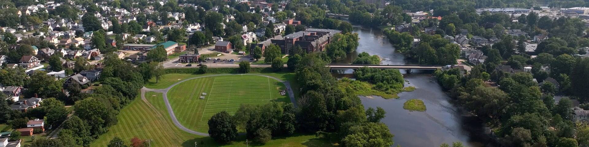 Good Living in urban neighborhood homes in Warren, Pennsylvania with historic architecture near Allegheny National Forest and Allegheny river used for boating and fishing