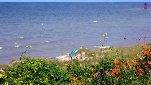 Beach Goers Enjoy South Haven Lighthouse