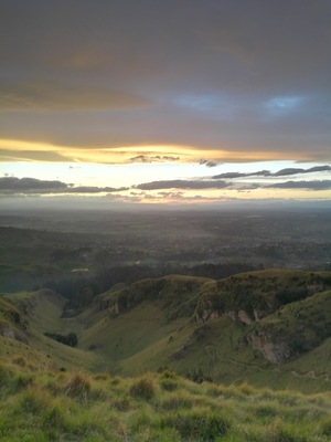 Te Mata at sunset on a cloudy day.