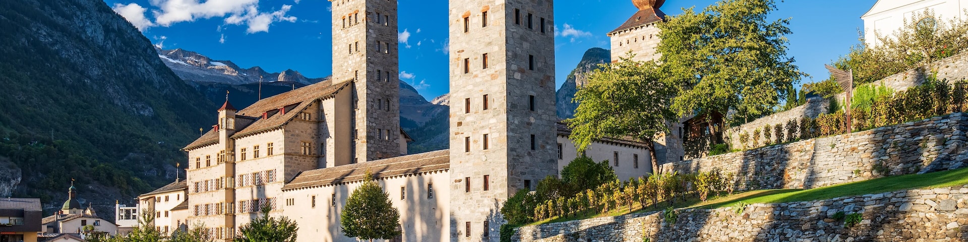 Incredible view of medieval Stockalper castle in Brig, Valais, Switzerland