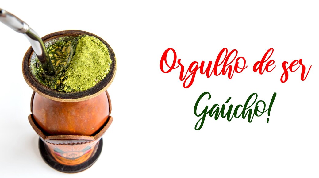Traditional yerba mate tea, chimarrão gaucho from southern Brazil, outdoor format white background.