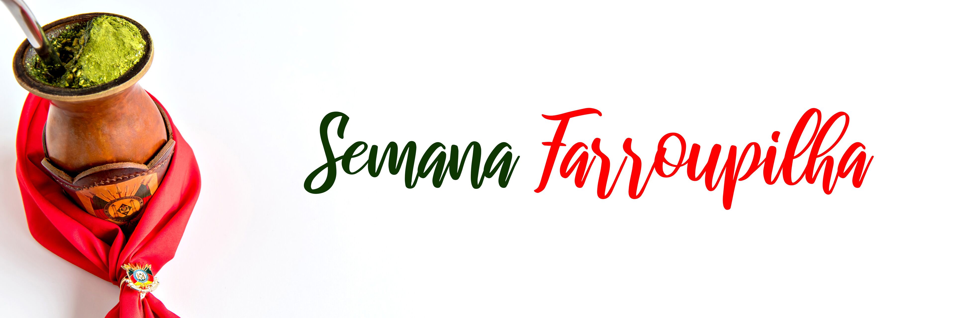 Traditional red hanky and yerba mate tea, chimarrão gaucho from southern Brazil, outdoor format white background.