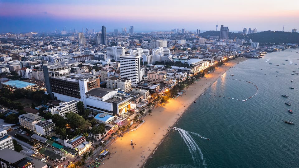 Aerial view of Central Pattaya beach in Chonburi, Thailand