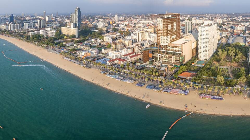 Aerial view of Central Pattaya beach in Chonburi, Thailand