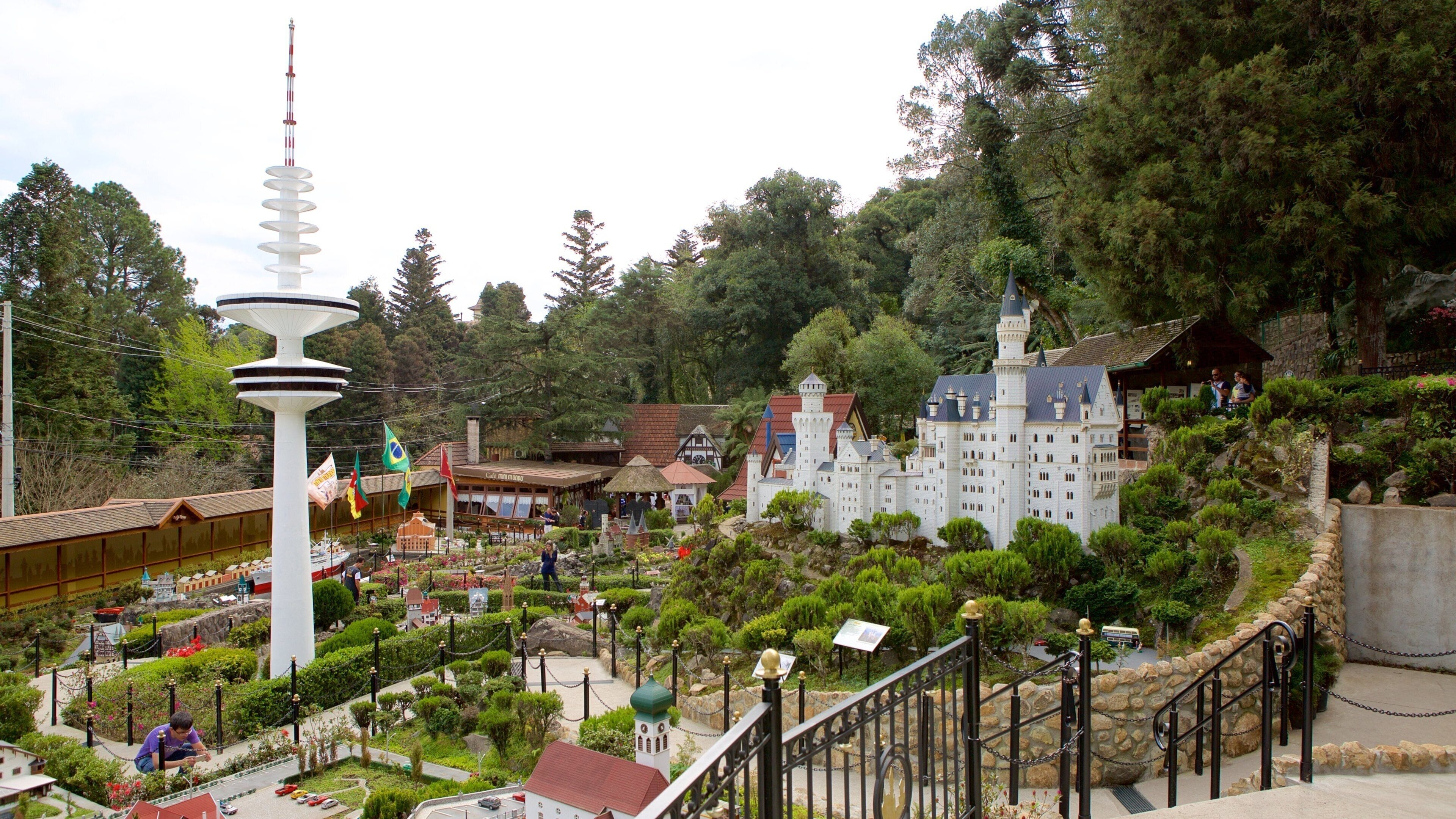 A model village with a castle, a tower, and a church.