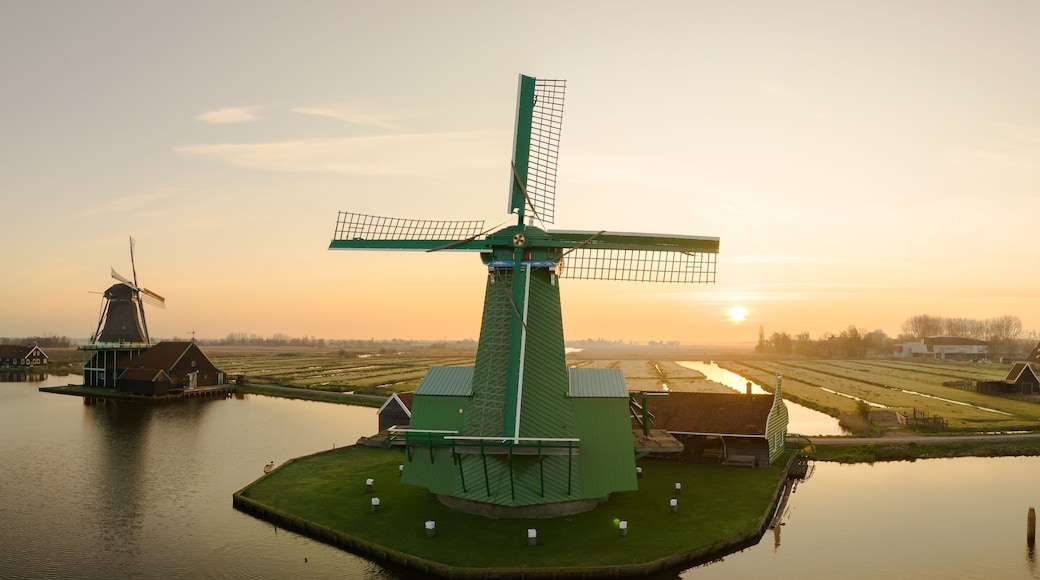 Rural landscape with windmill in Zaanse Schans. Holland, Netherlands.