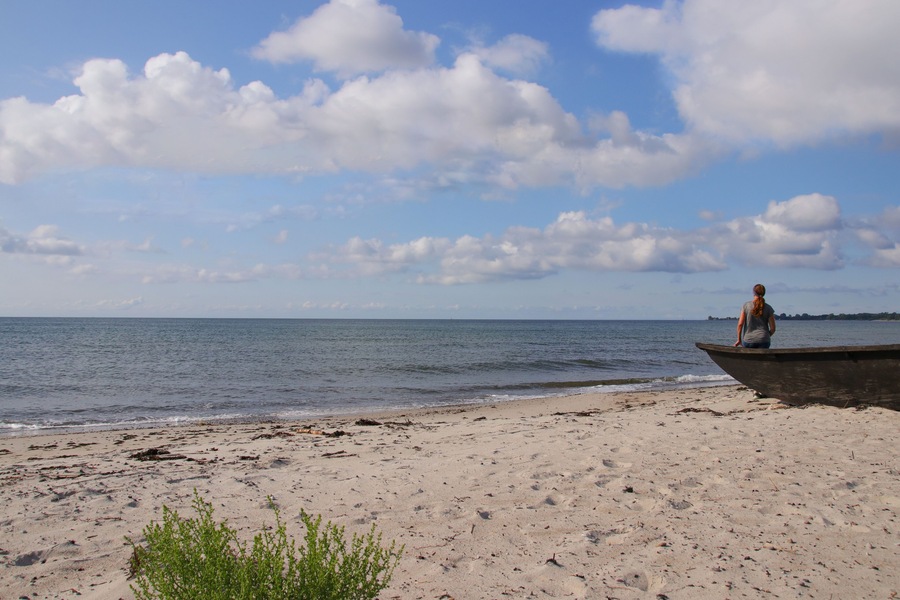 Ystad, Schweden, Mossby Strand, Boot, SkÄne, Frau, Wolken, Himmel