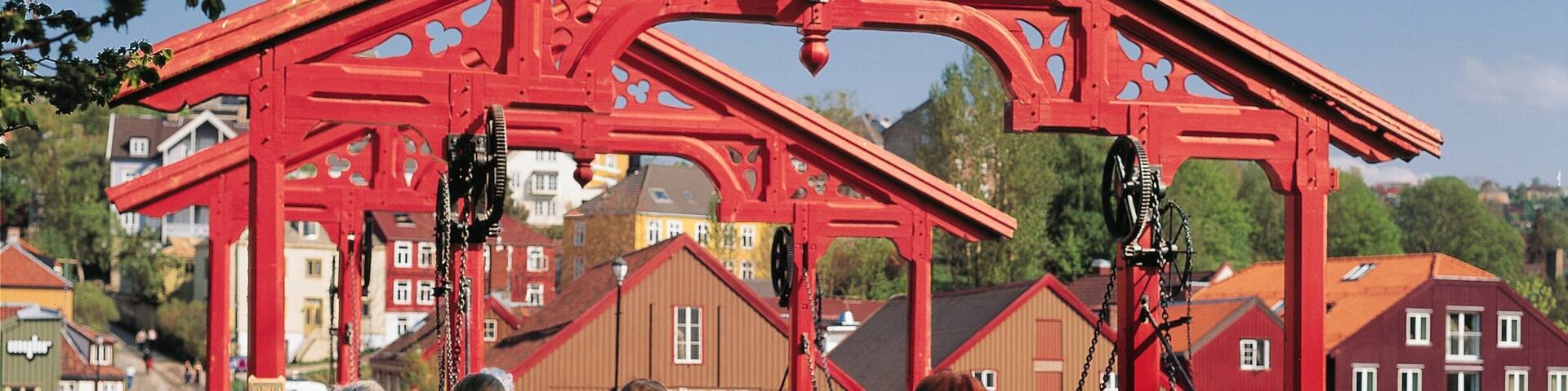 Old Town Bridge featuring a small town or village, street scenes and a bridge