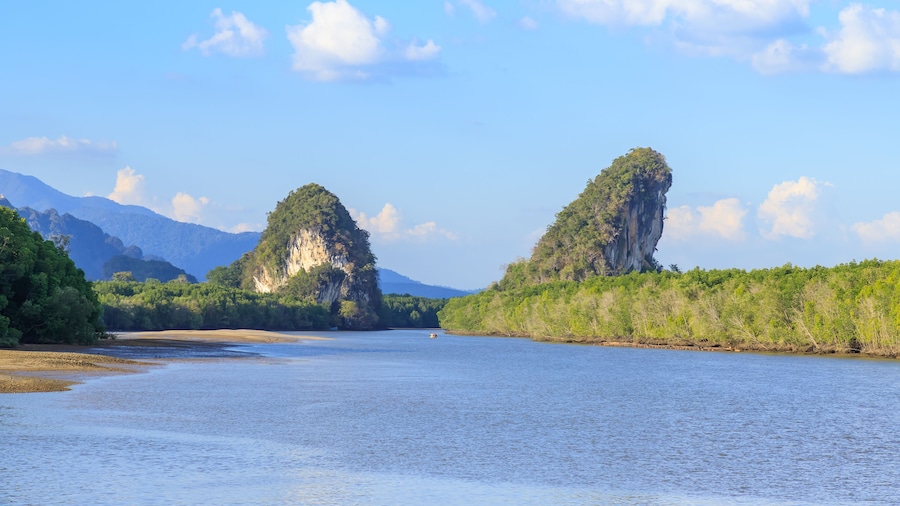 Khao Khanab Nam mountain and river, Krabi city landmark, Thailand