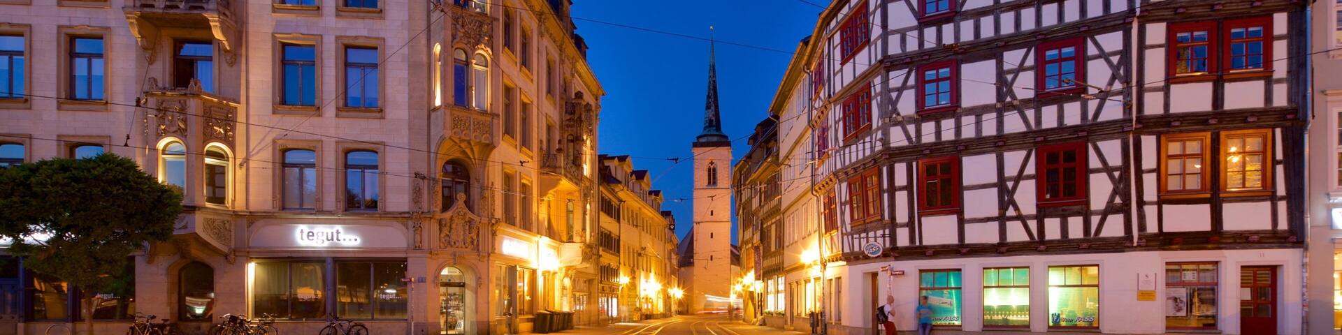 Erfurt which includes a city, heritage elements and night scenes