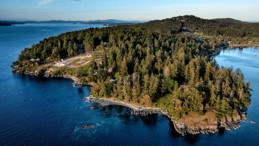 Aerial shot of Moses Point, North Saanich, Vancouver Island, BC Canada