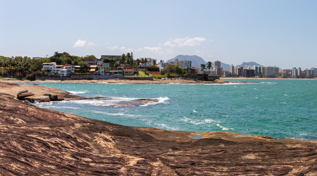 view of the sea from the beach panoramic of Praia do Morro Guarapari metropolitan region of Vitória, Espirito Santo, Brazil