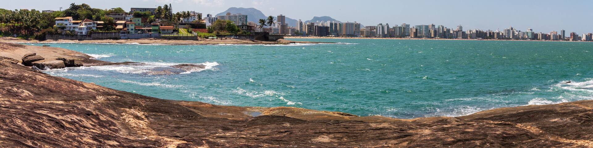 view of the sea from the beach panoramic of Praia do Morro Guarapari metropolitan region of Vitória, Espirito Santo, Brazil